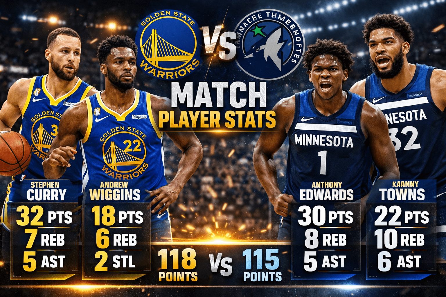 Golden State Warriors vs Timberwolves Match Player Stats